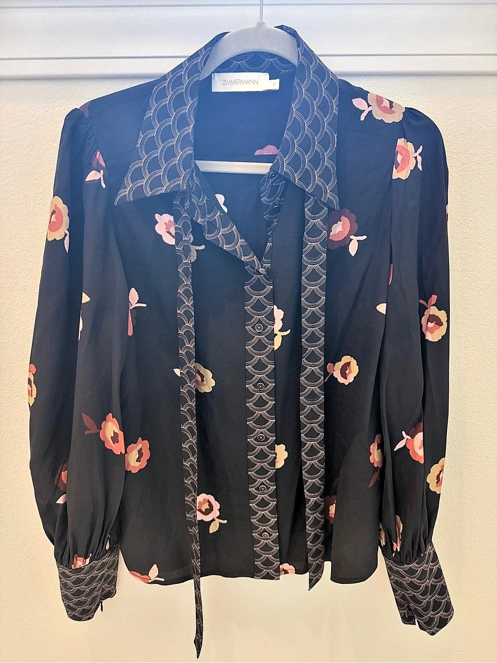Zimmermann Floral Blouse in Black & Pink Size 2 Like New